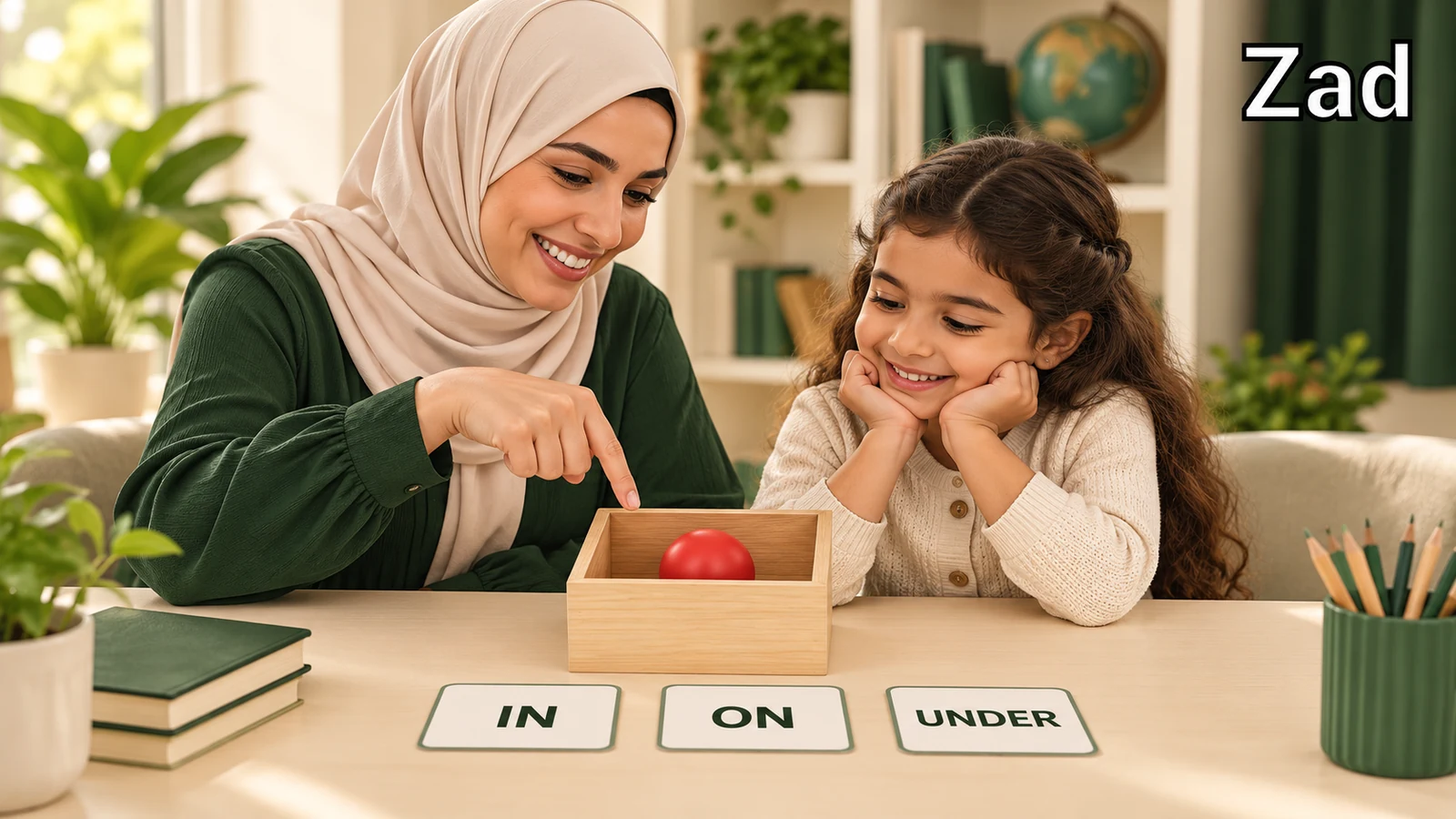 Read more about the article حروف المكان بالإنجليزية للأطفال: شرح in وon وunder وnext to وbetween
